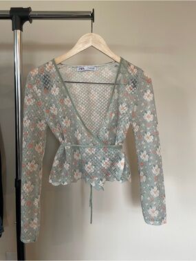 Zara Floral Crochet Tie-Waist Top